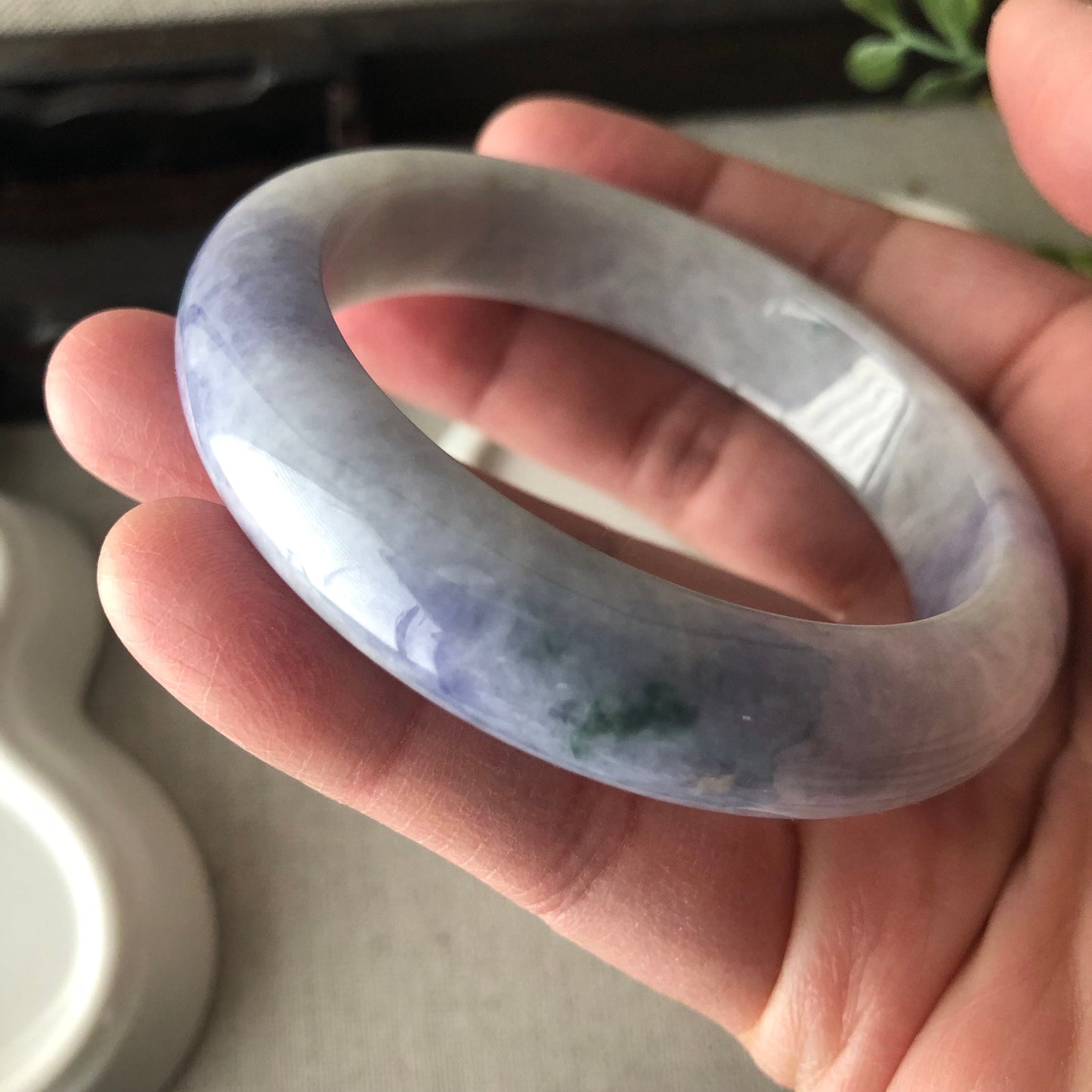 53.5mm Jadeite Jade Earthy Lavender Tone D-shaped Bangle