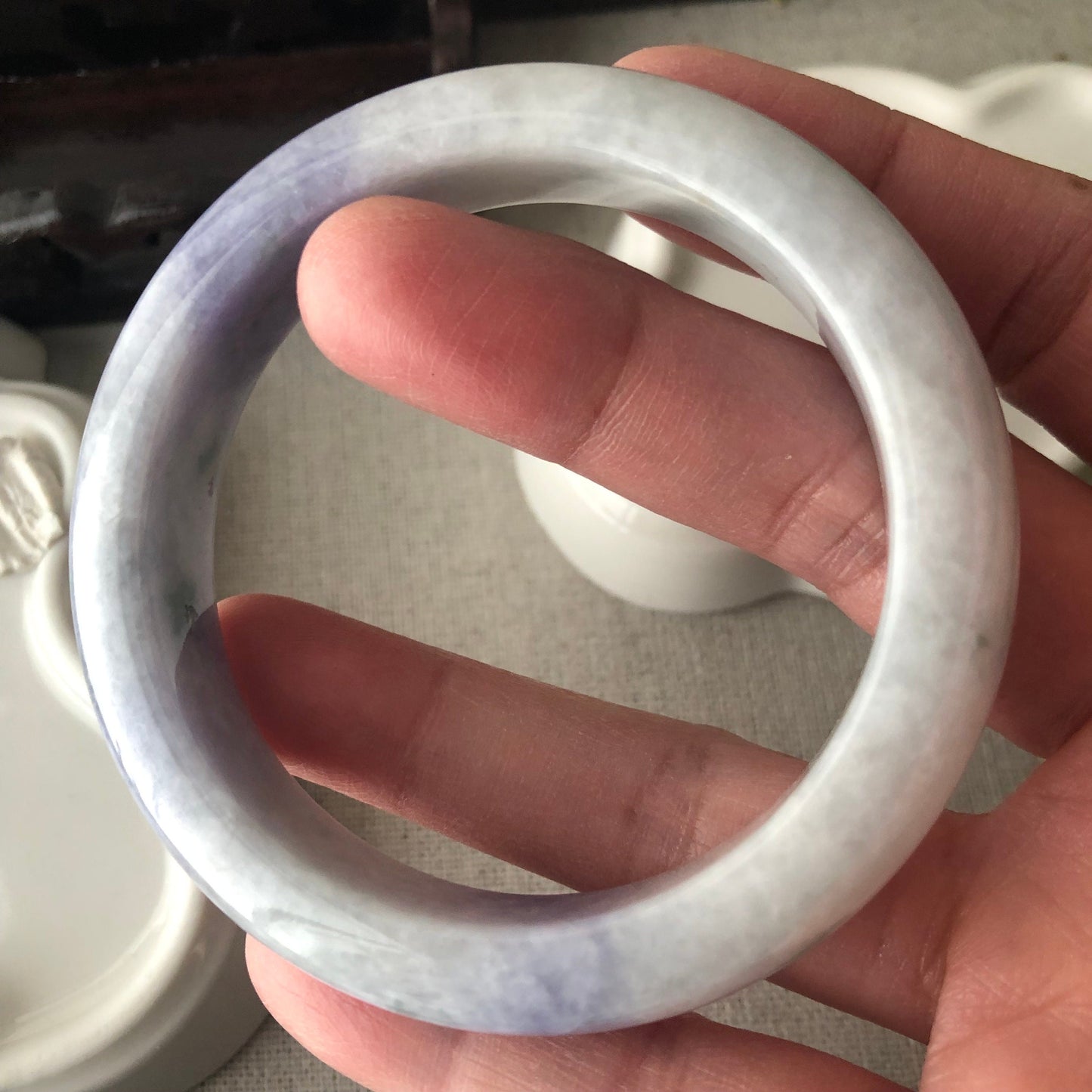 53.5mm Jadeite Jade Earthy Lavender Tone D-shaped Bangle