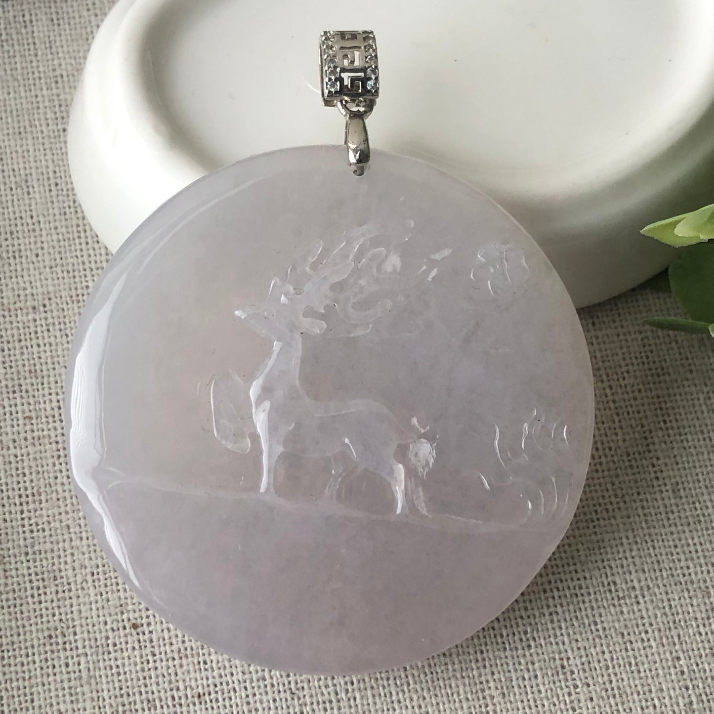 51 mm Icy Jadeite Jade Carved Deer Pendant