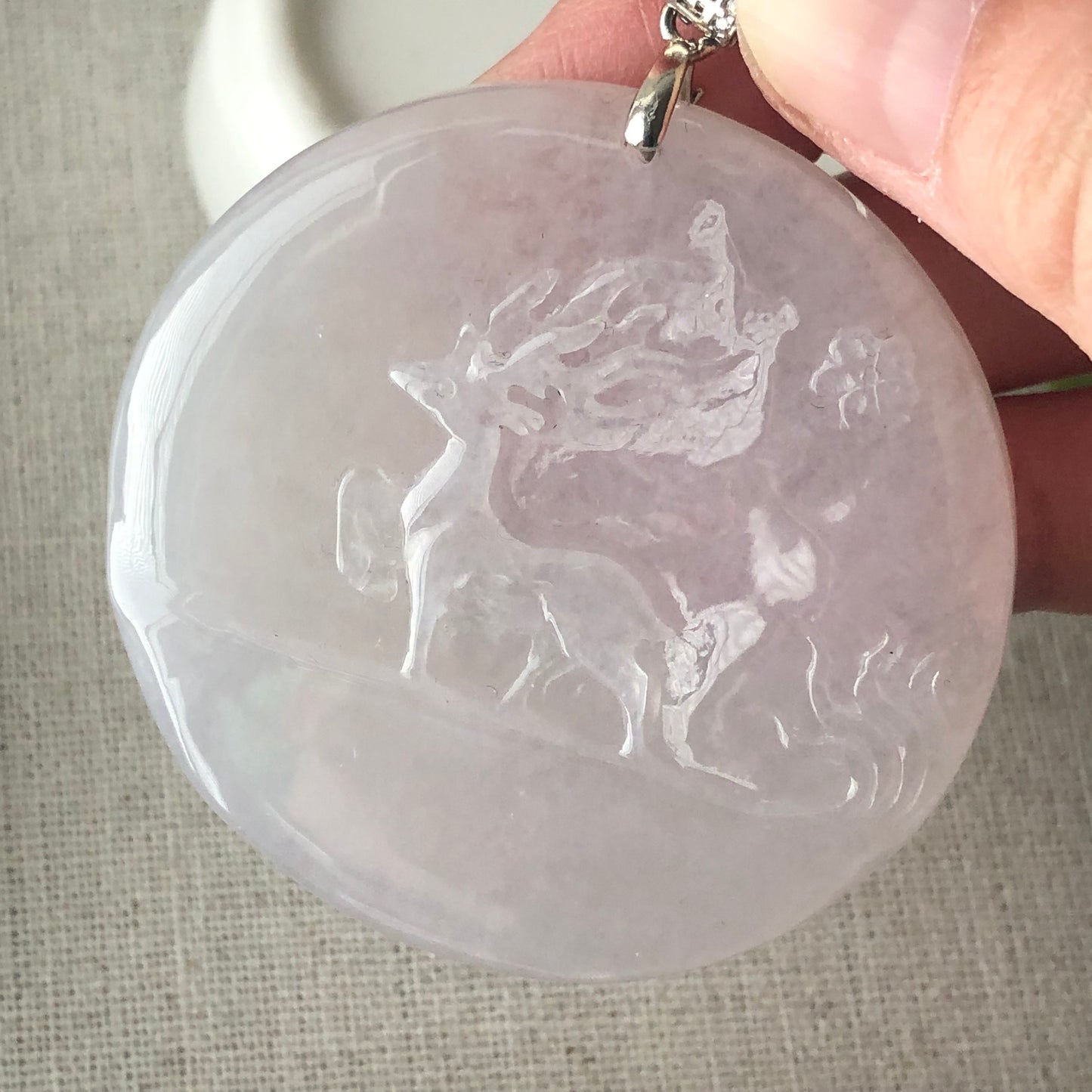 51 mm Icy Jadeite Jade Carved Deer Pendant