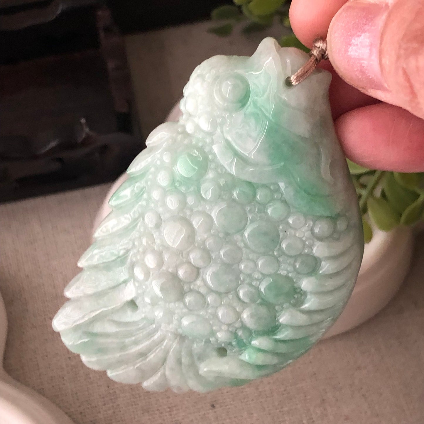 70mm Green Carved Big Fish Jade Jadeite Pendant Shape