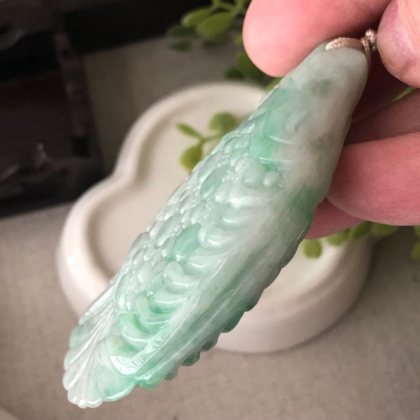 70mm Green Carved Big Fish Jade Jadeite Pendant Shape