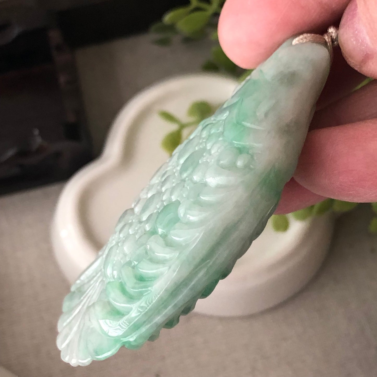 70mm Green Carved Big Fish Jade Jadeite Pendant Shape