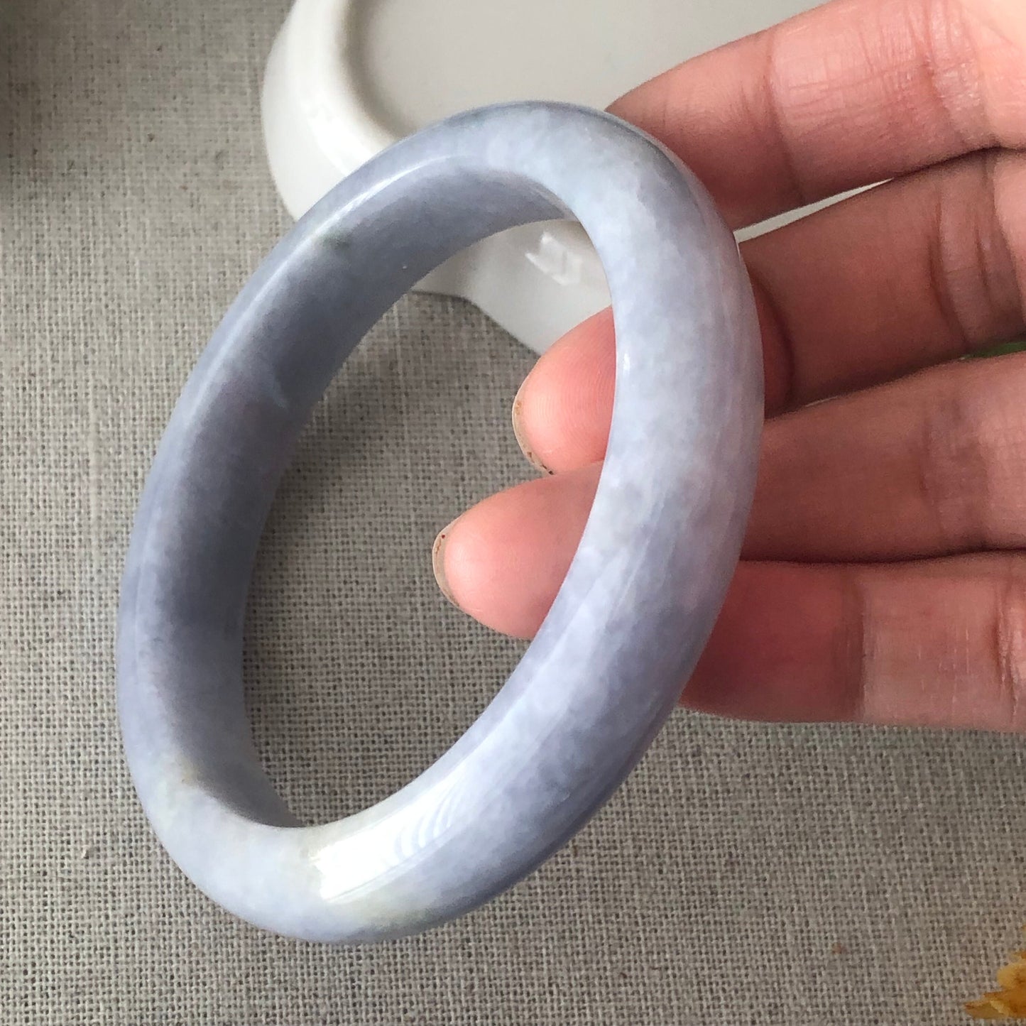 60mm Jadeite Jade Light Lavender D-shaped Bangle