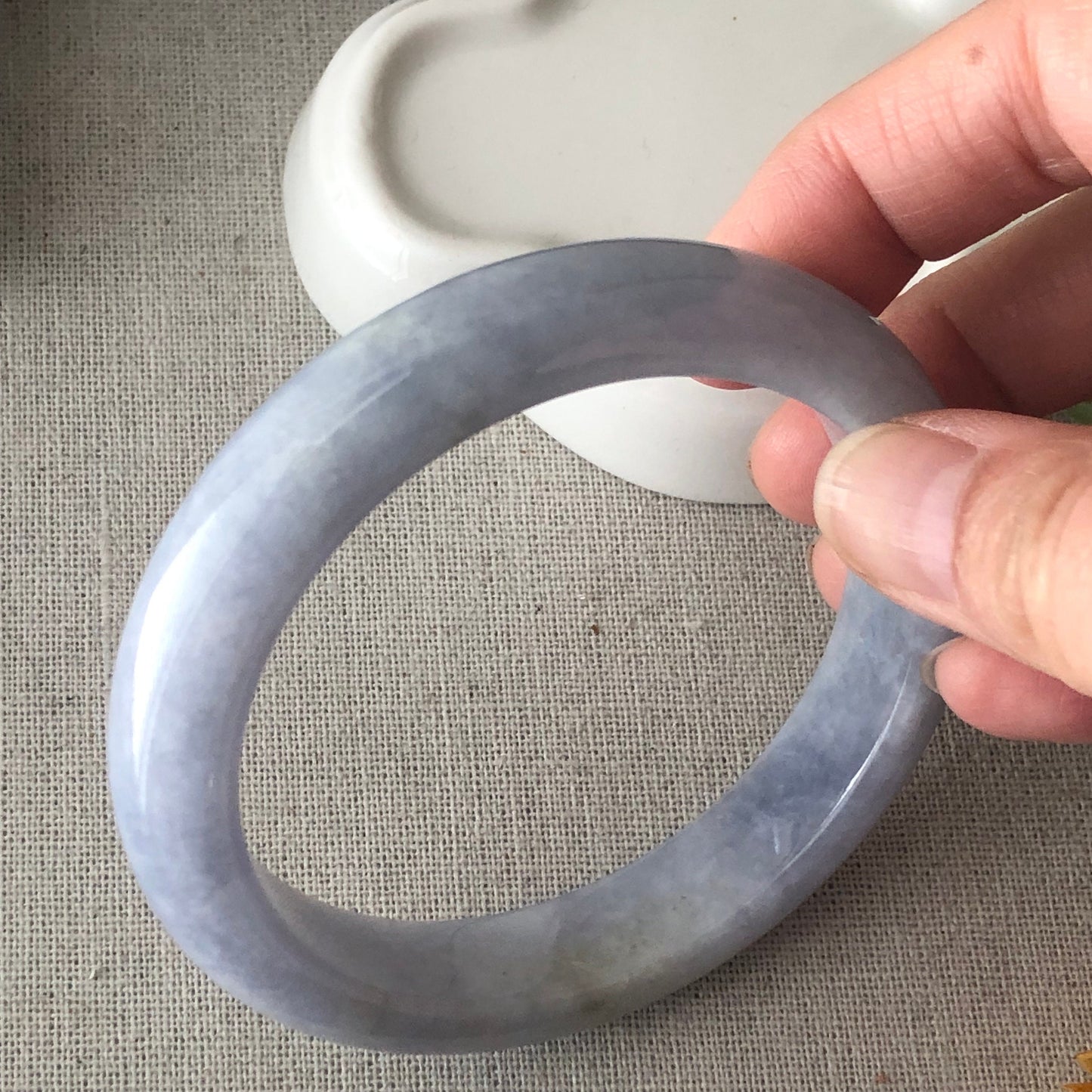 60mm Jadeite Jade Light Lavender D-shaped Bangle