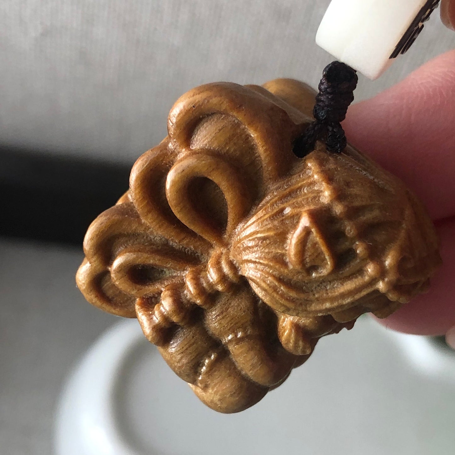 26.5mm Wooden Carved Flying Angel Key Charm Display NOT JADE
