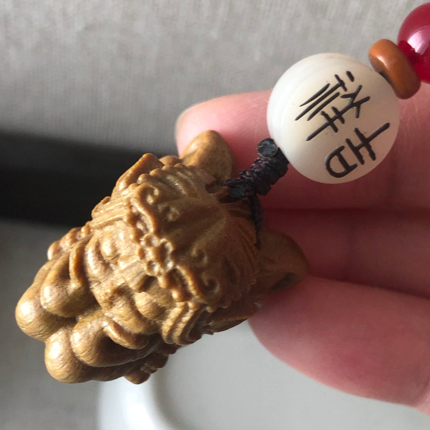 26.5mm Wooden Carved Flying Angel Key Charm Display NOT JADE