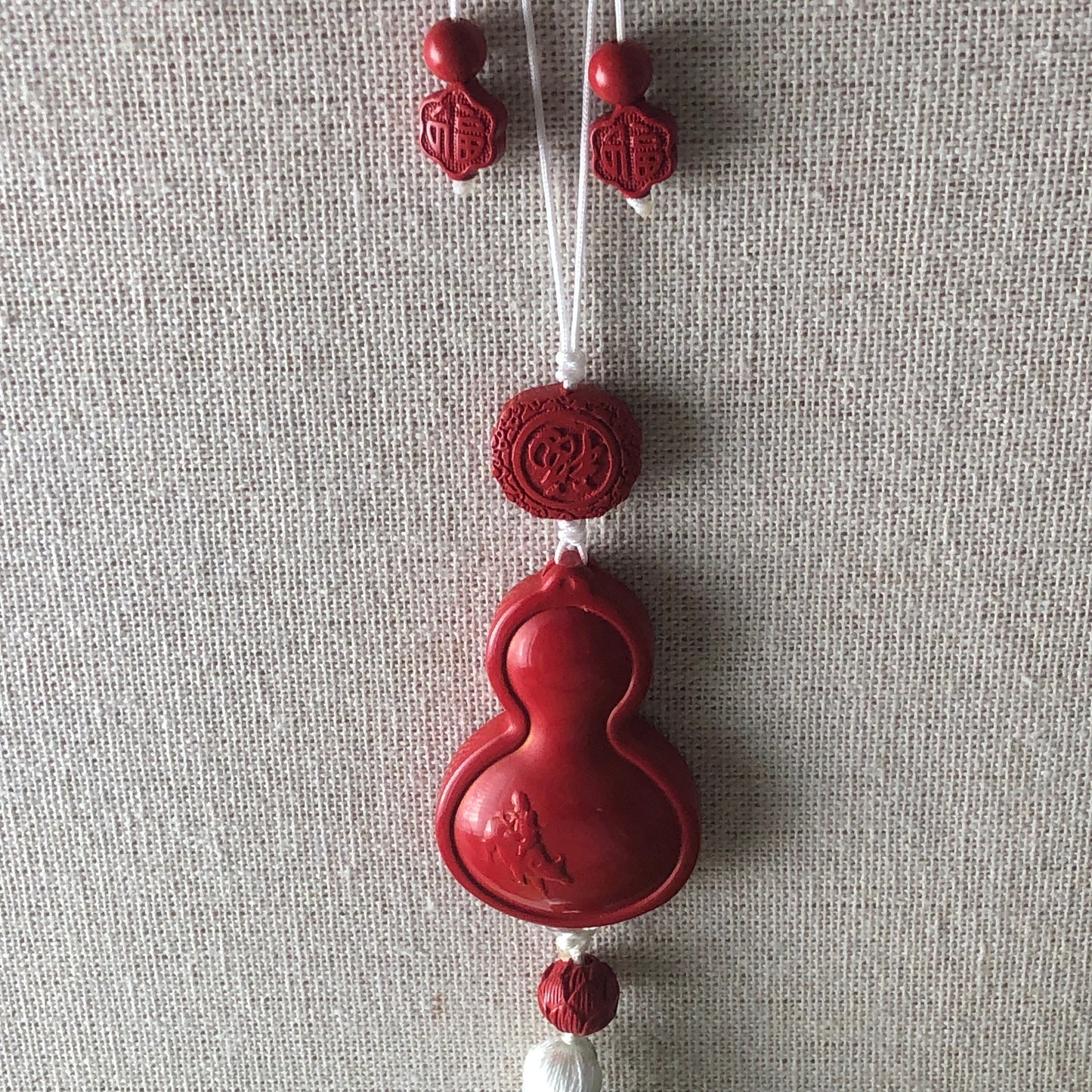 49.2mm Cinnabar Carved Hulu Key Charm