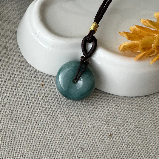 16.2mm Jadeite Jade Blue Green Float Flowers Bead Donut Charm Pendant