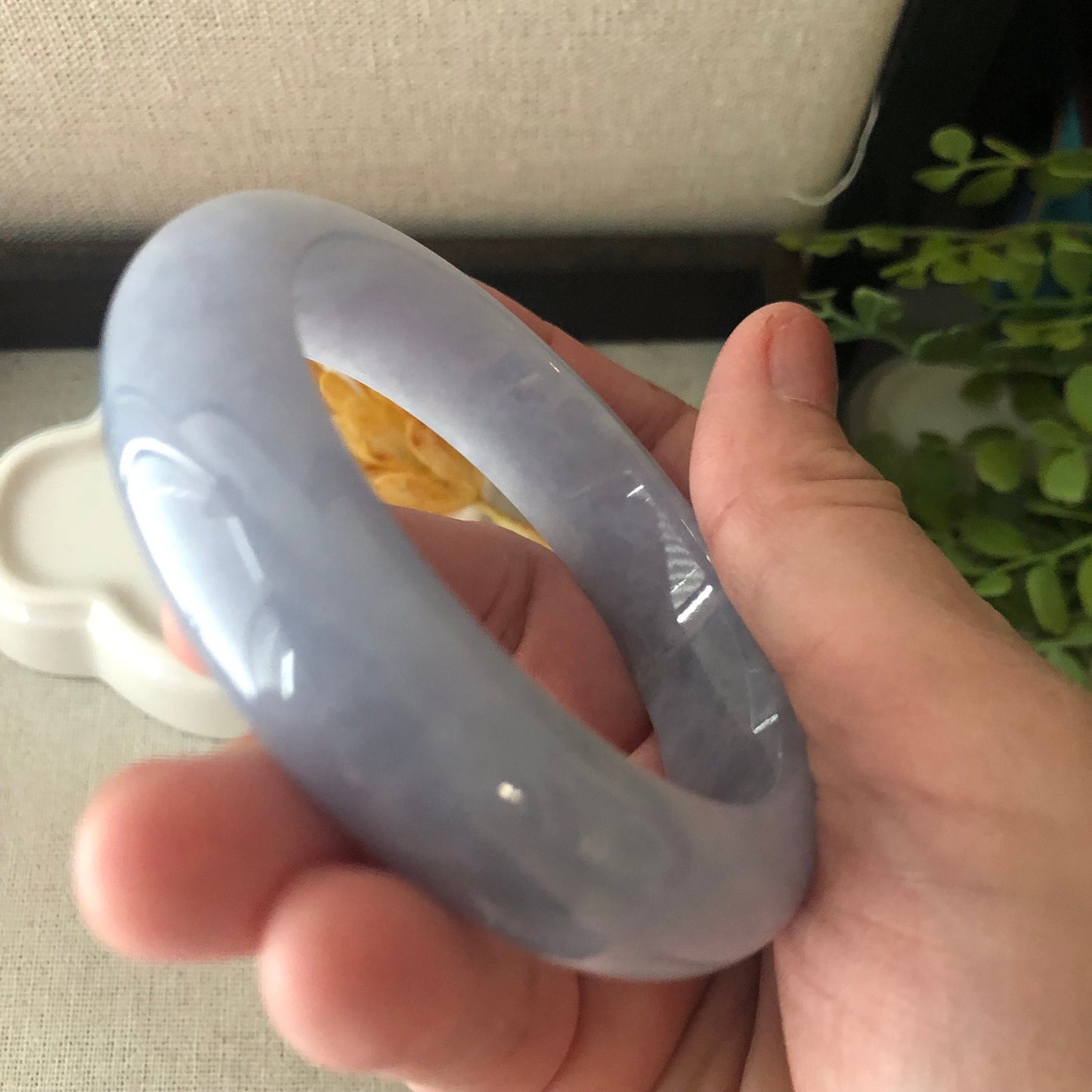 57.6mm Earthy Lavender Jadeite Jade D-shaped Bangle