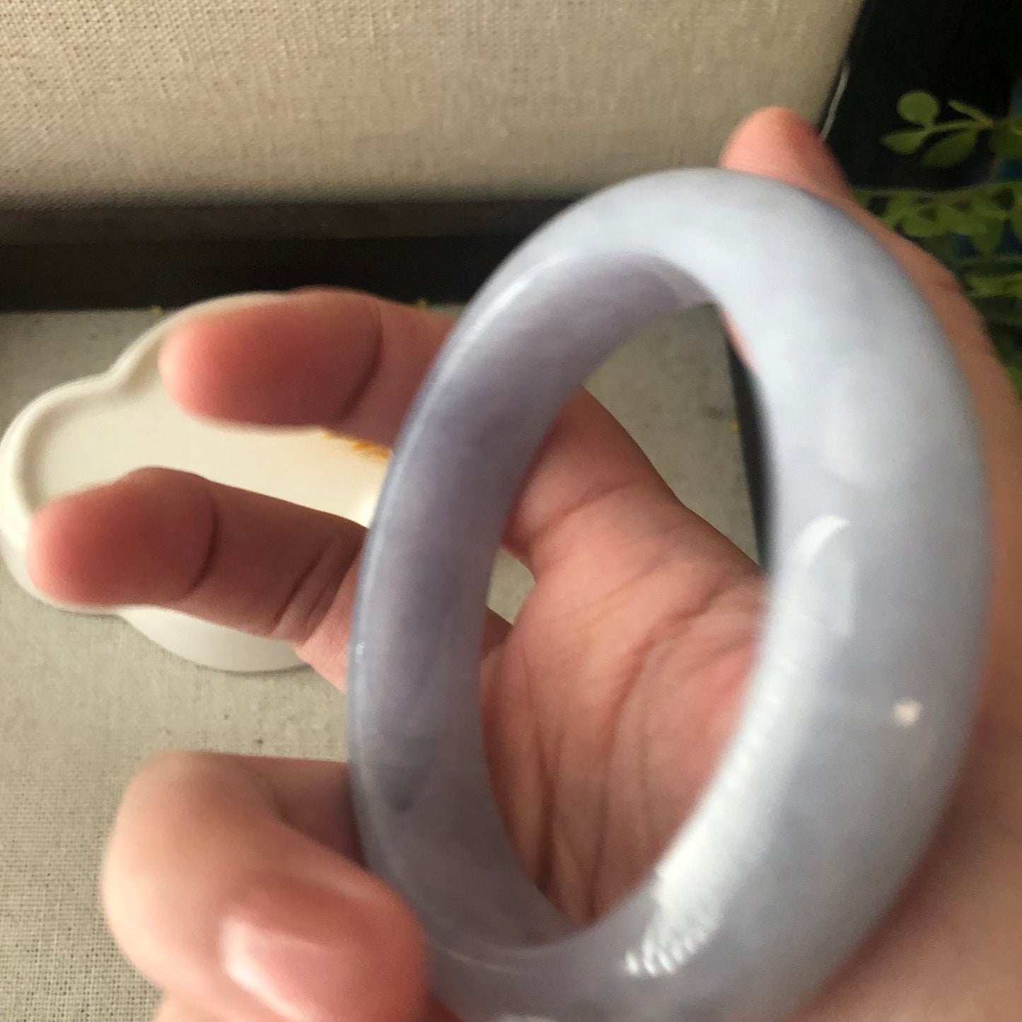 57.6mm Earthy Lavender Jadeite Jade D-shaped Bangle