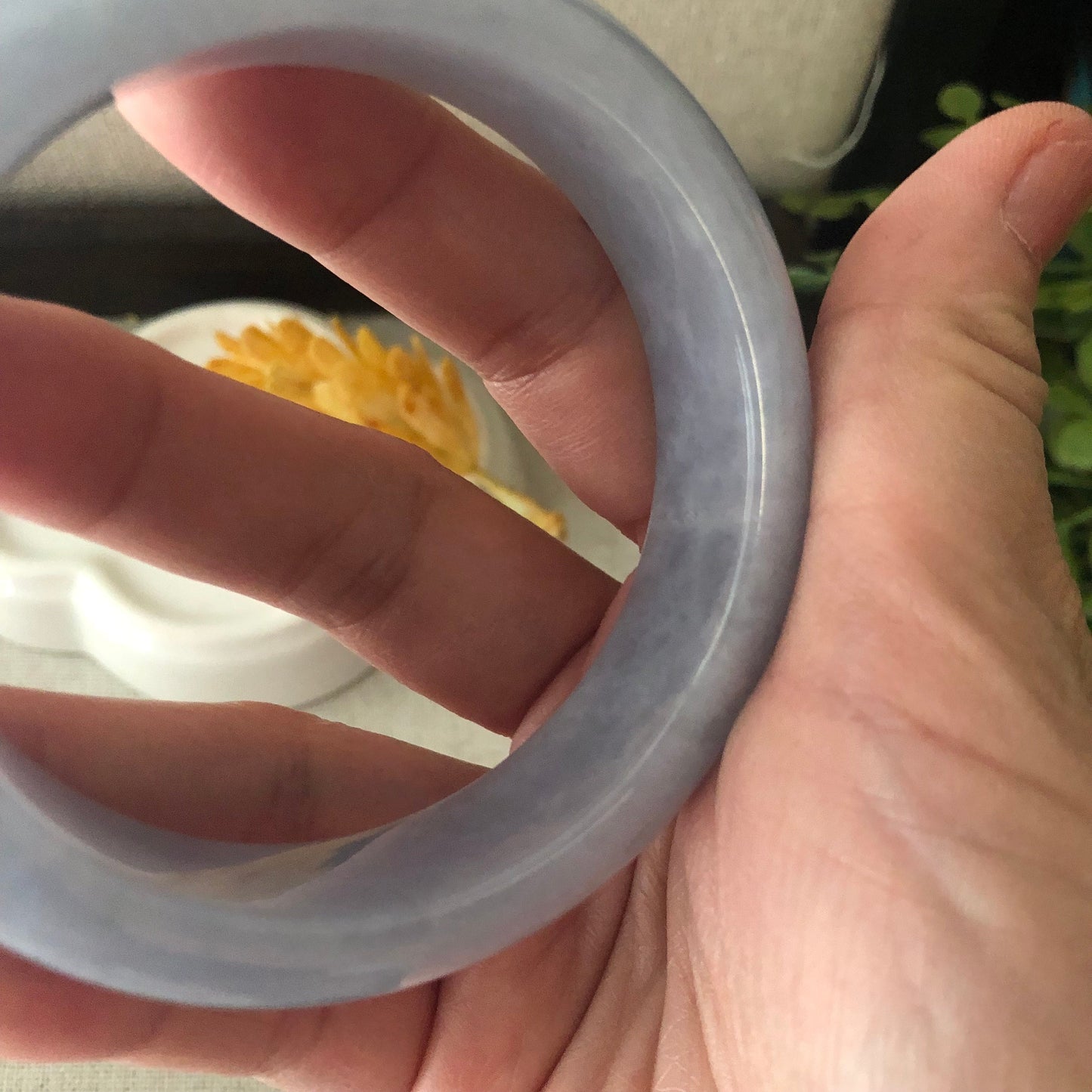 57.6mm Earthy Lavender Jadeite Jade D-shaped Bangle