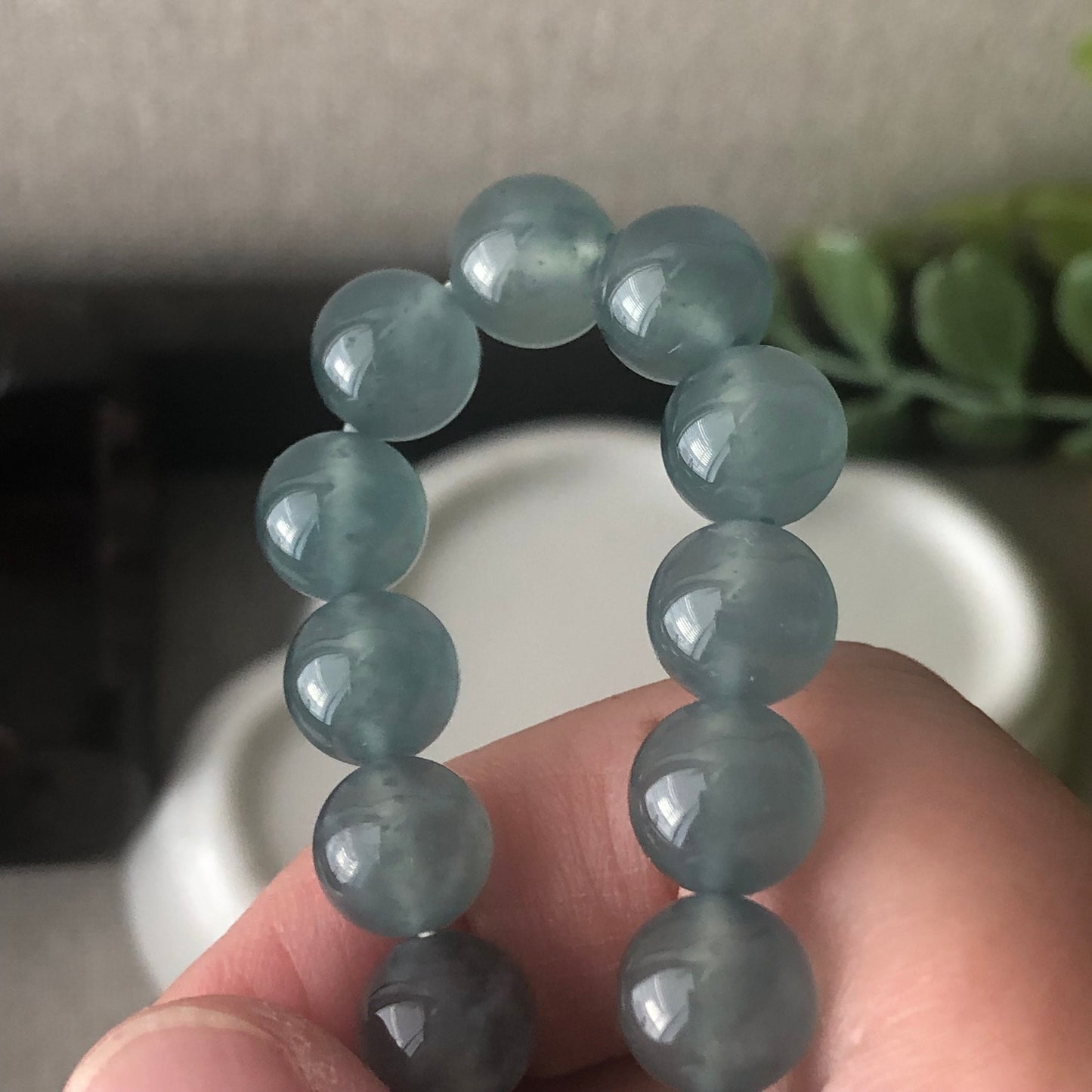 8 mm High Icy Glossy Moist Blue Green Guatemalan Jade Bead Bracelet