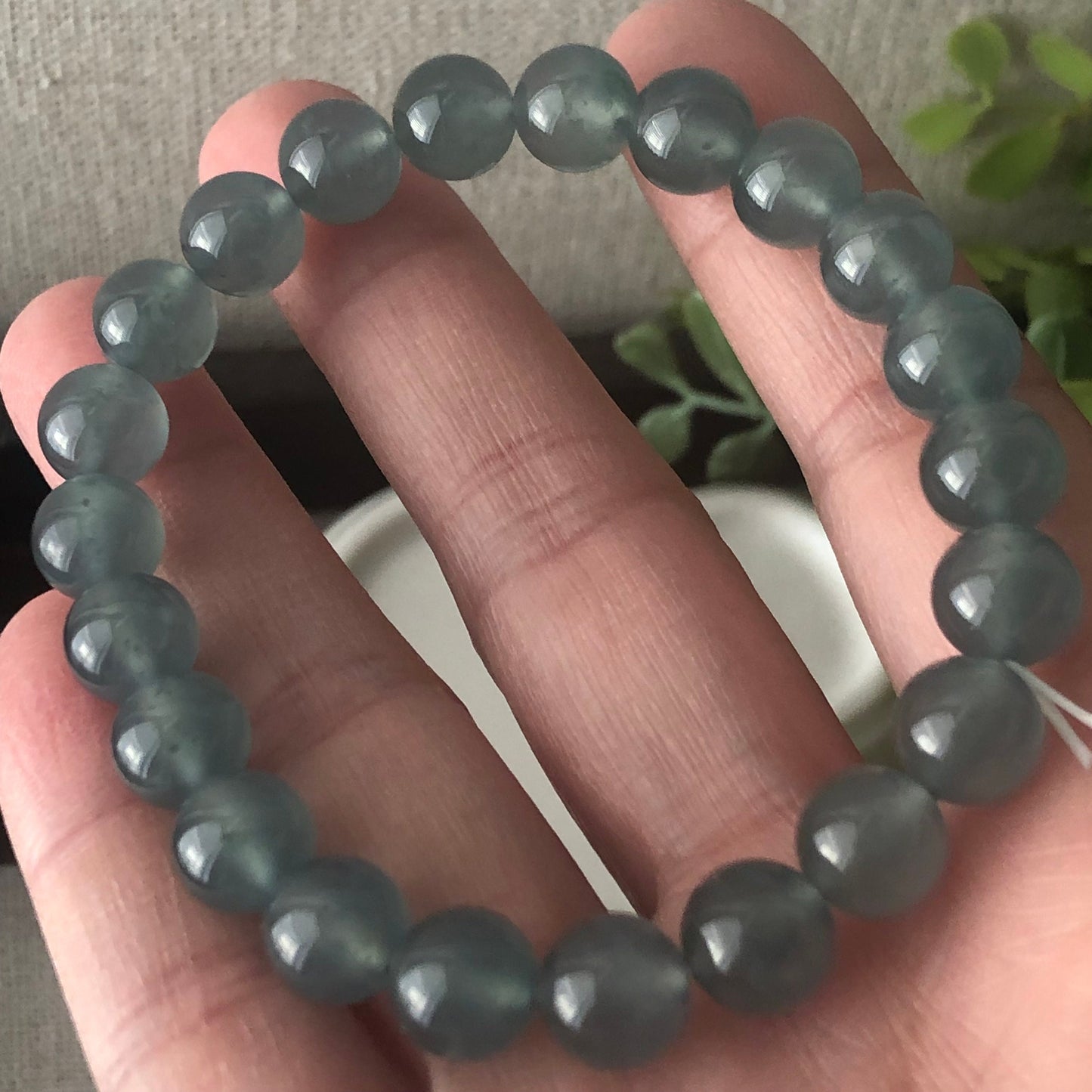 8 mm High Icy Glossy Moist Blue Green Guatemalan Jade Bead Bracelet