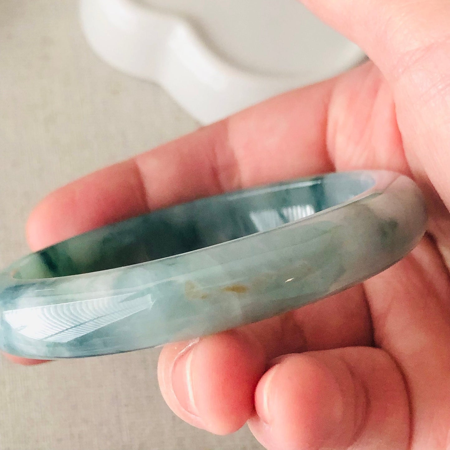 55 mm Green Float Flowers Jadeite Jade D shaped Bangle