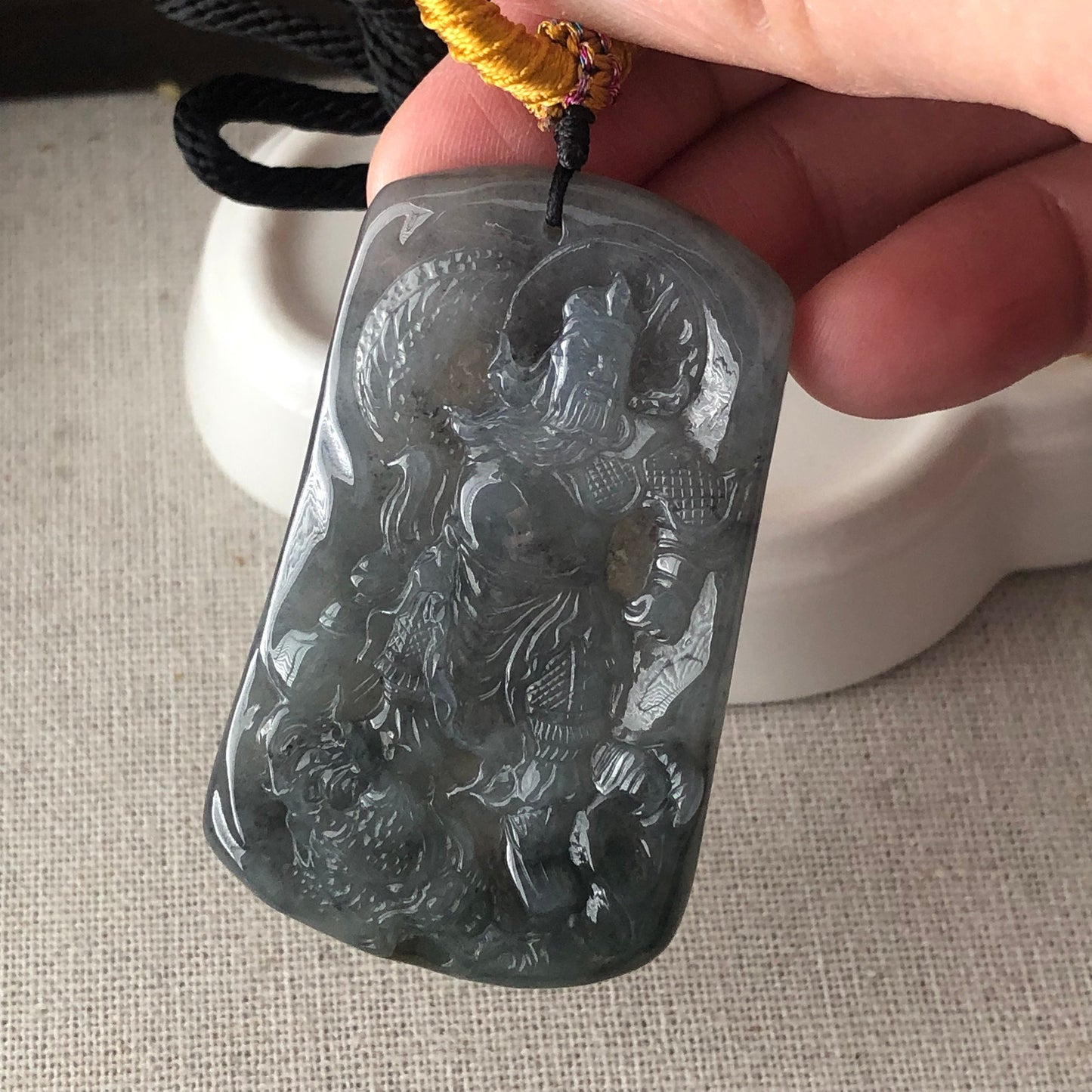 55mm Wuji Jadeite Jade Carved Chief God 關二爺 Pendant