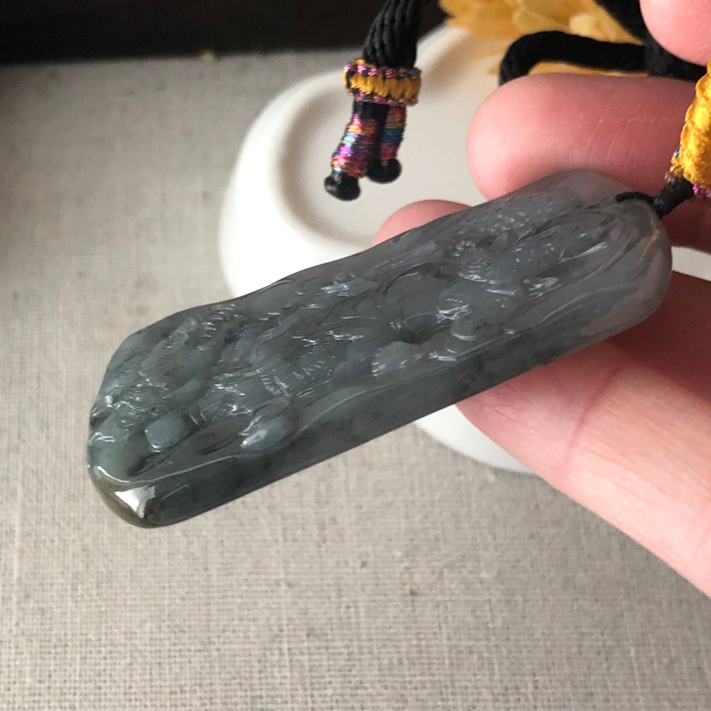 55mm Wuji Jadeite Jade Carved Chief God 關二爺 Pendant