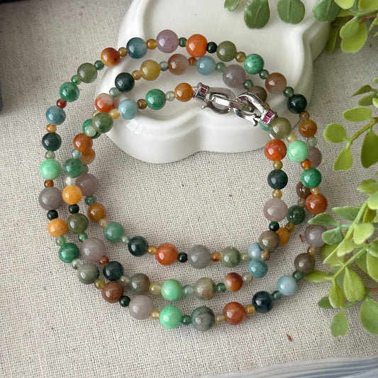 7-8mm Assorted Colors Jadeite Jade Round Bead Bracelet Necklace RARE