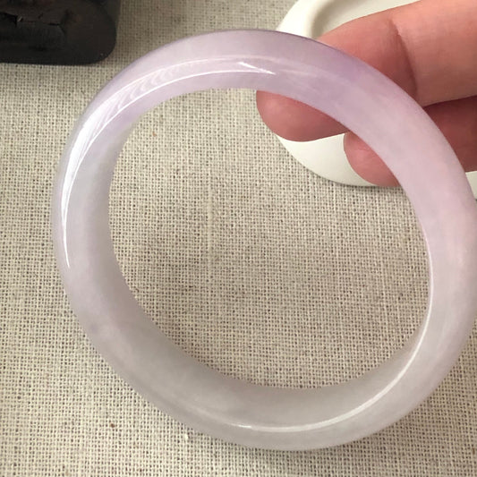 56 mm Icy Light Lavender Jadeite Jade D shaped Bangle