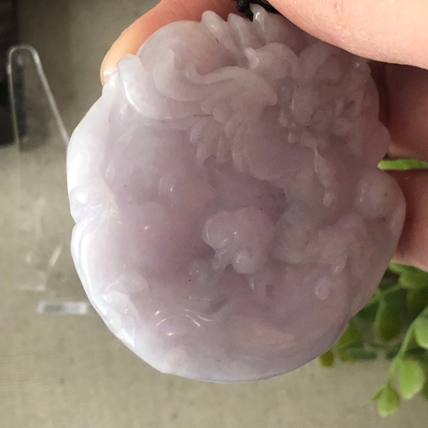 53mm Lavender Jadeite Jade Carved Flying Pixiu Ruyi Clouds Pendant