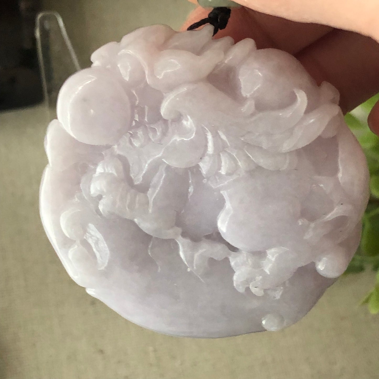 53mm Lavender Jadeite Jade Carved Flying Pixiu Ruyi Clouds Pendant