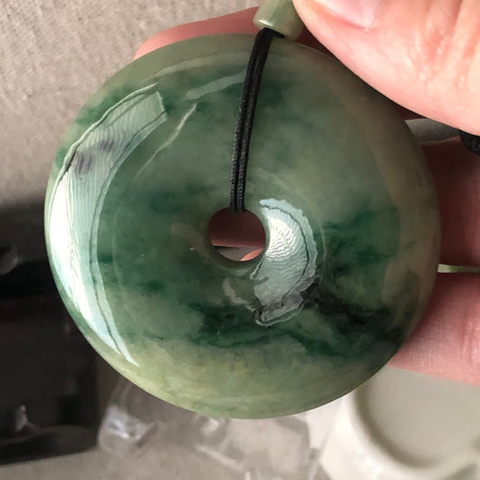 50mm Big Jadeite Jade Yellow Green Float Flowers Donut Pendant