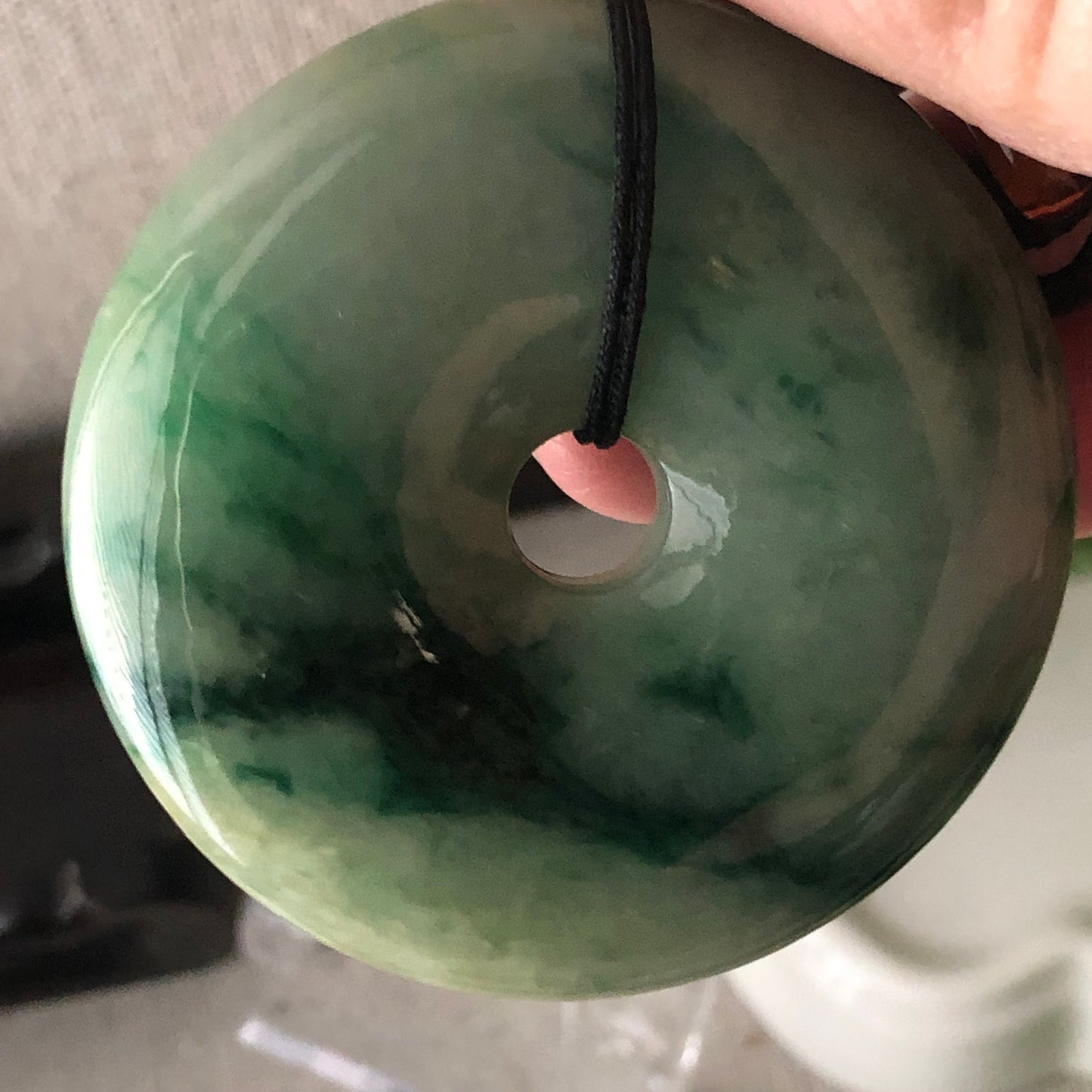 50mm Big Jadeite Jade Yellow Green Float Flowers Donut Pendant