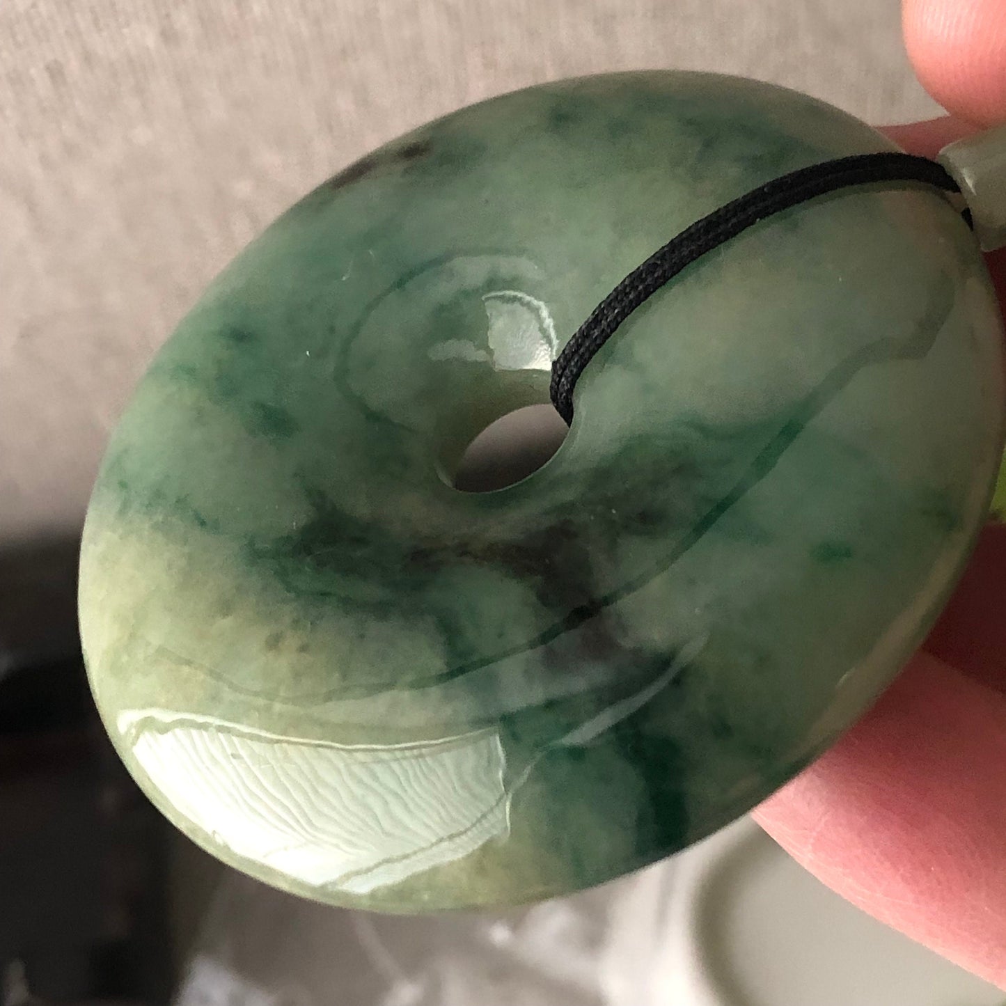 50mm Big Jadeite Jade Yellow Green Float Flowers Donut Pendant