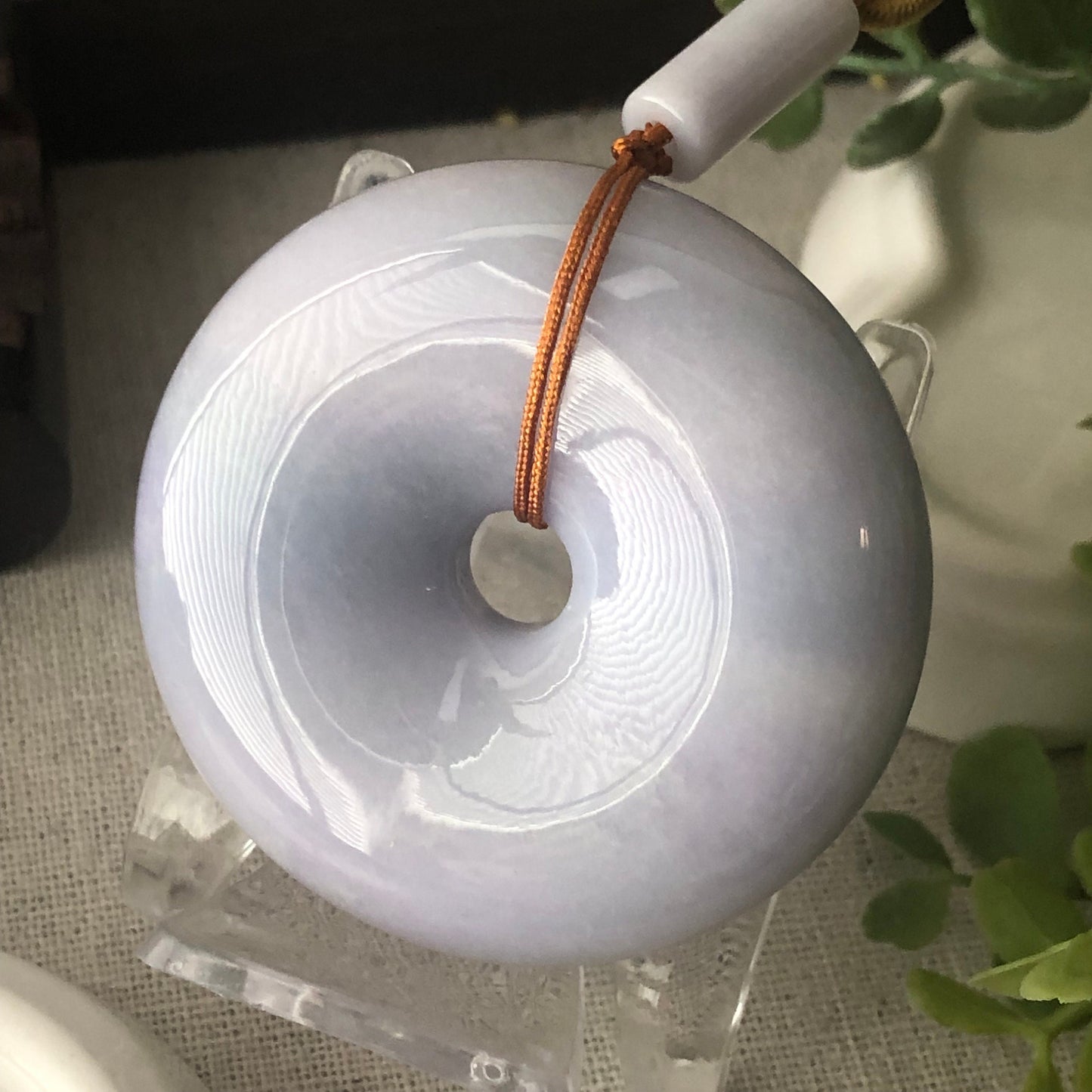 52mm Big Jadeite Jade Lighy Lavender Pink Blue Tones Donut Pendant