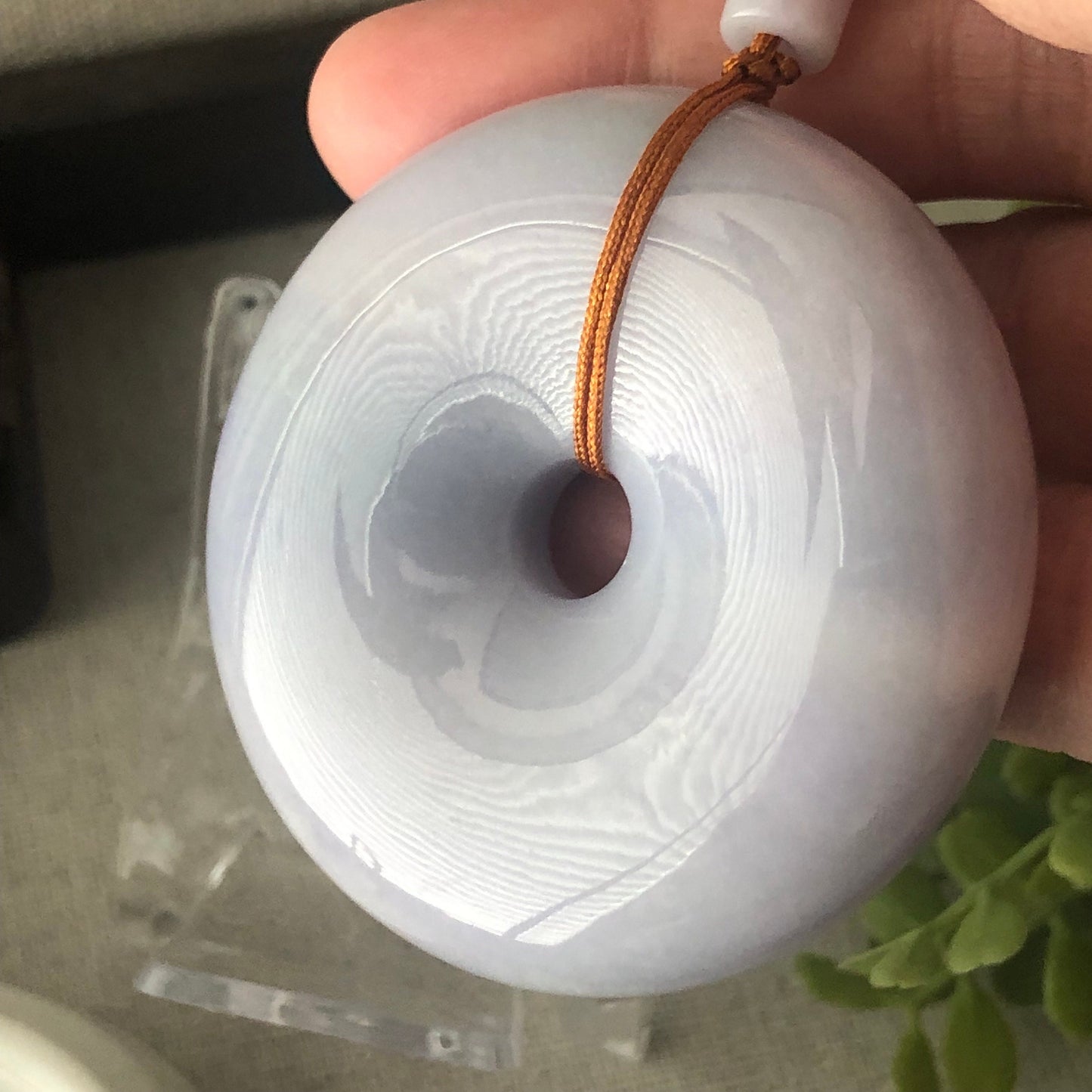 52mm Big Jadeite Jade Lighy Lavender Pink Blue Tones Donut Pendant