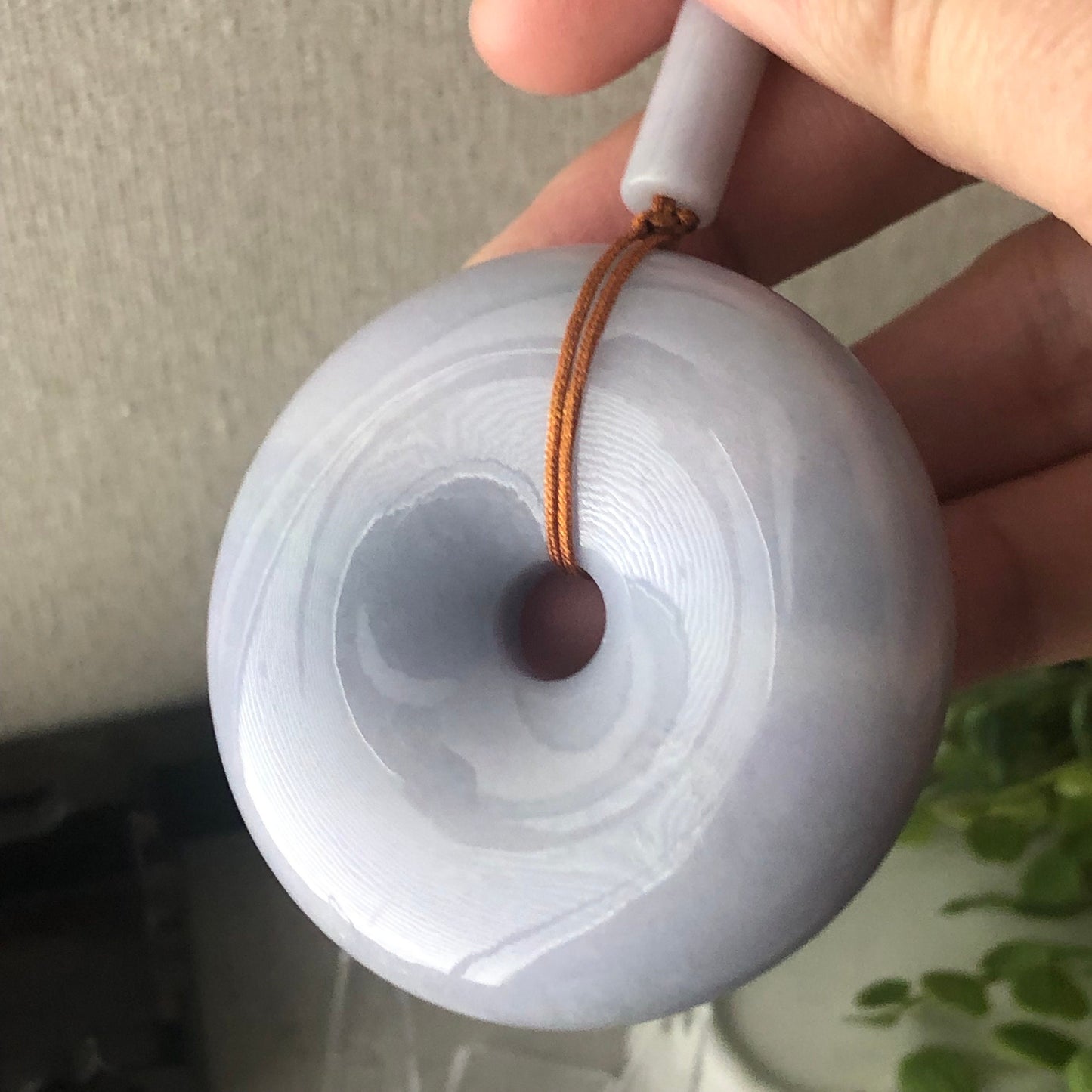 52mm Big Jadeite Jade Lighy Lavender Pink Blue Tones Donut Pendant