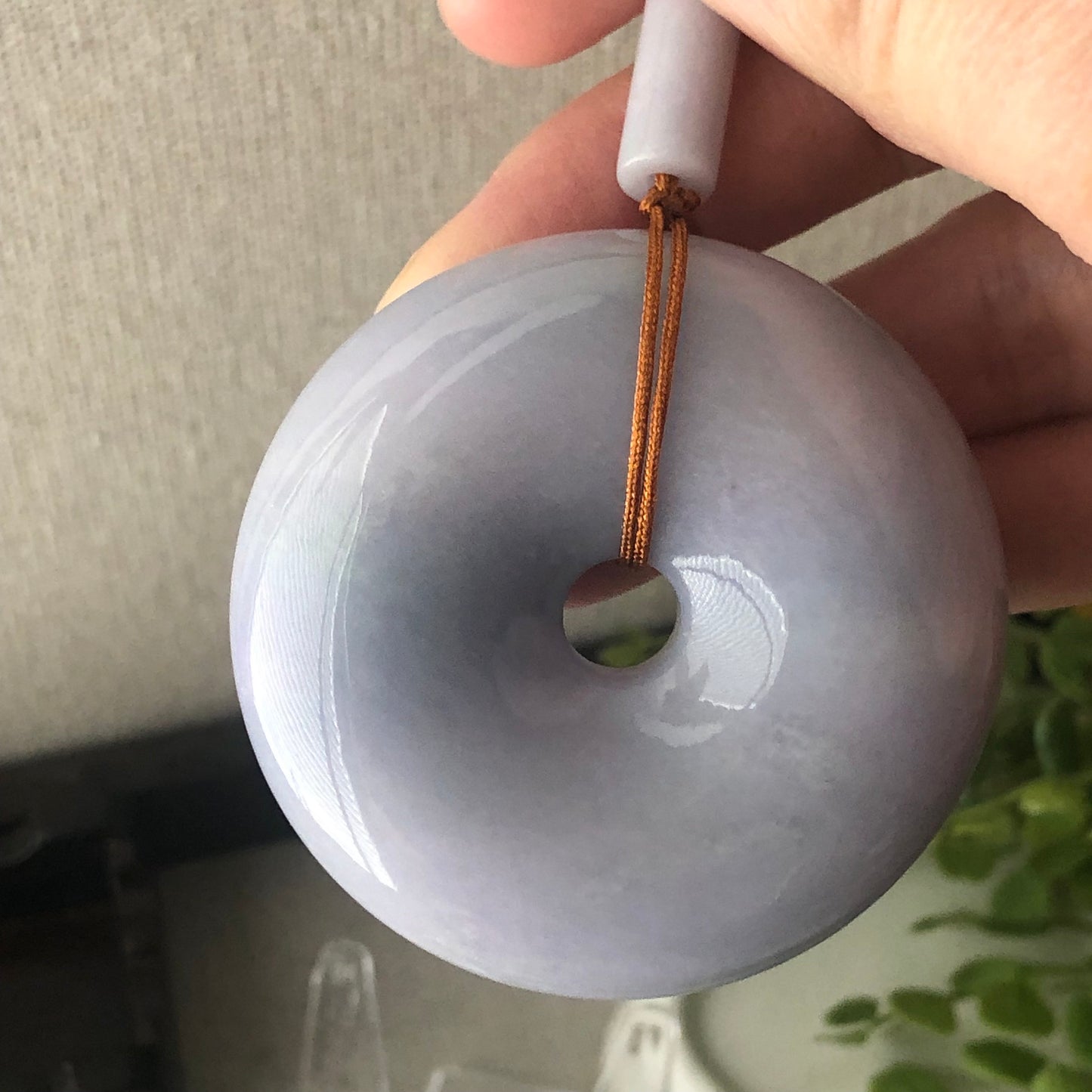 52mm Big Jadeite Jade Lighy Lavender Pink Blue Tones Donut Pendant