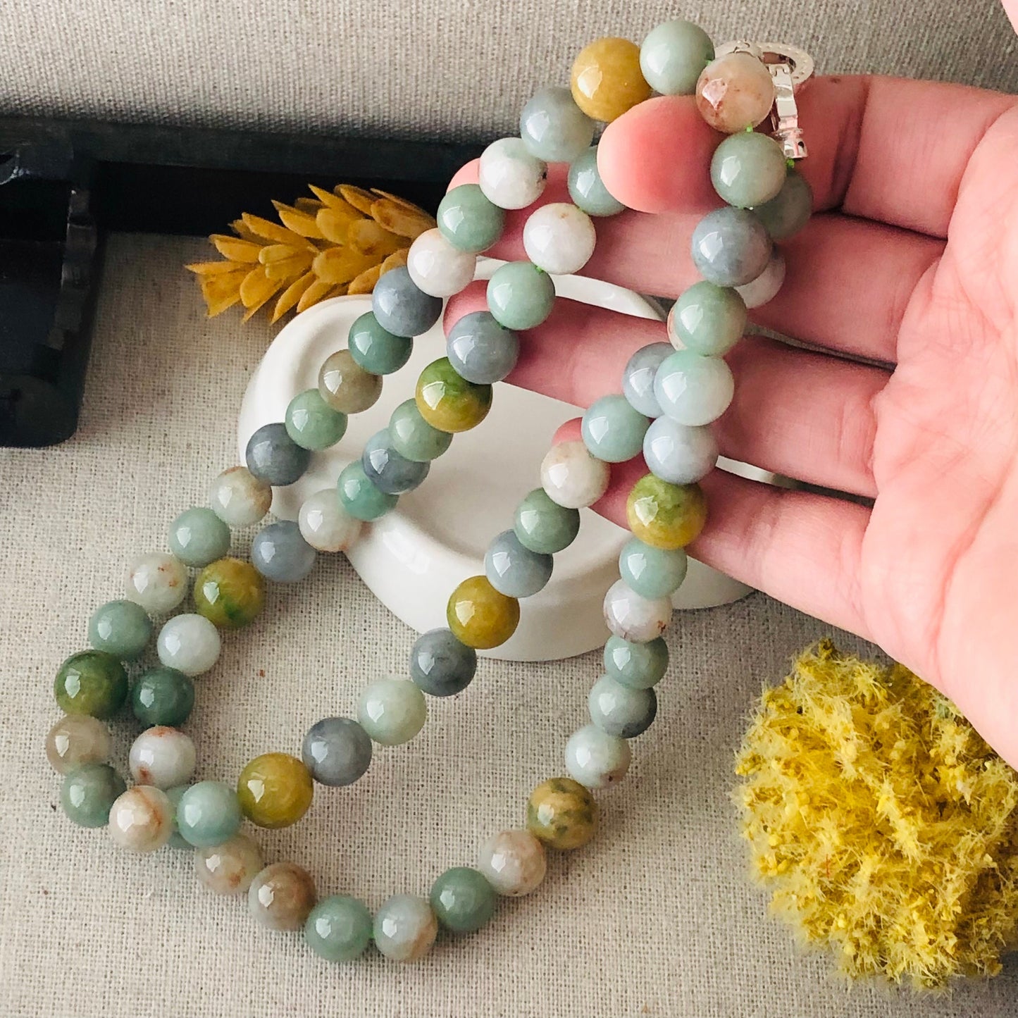 9.5-11mm Assorted Colors Jadeite Jade Bead Necklace Bracelet 68PCs.