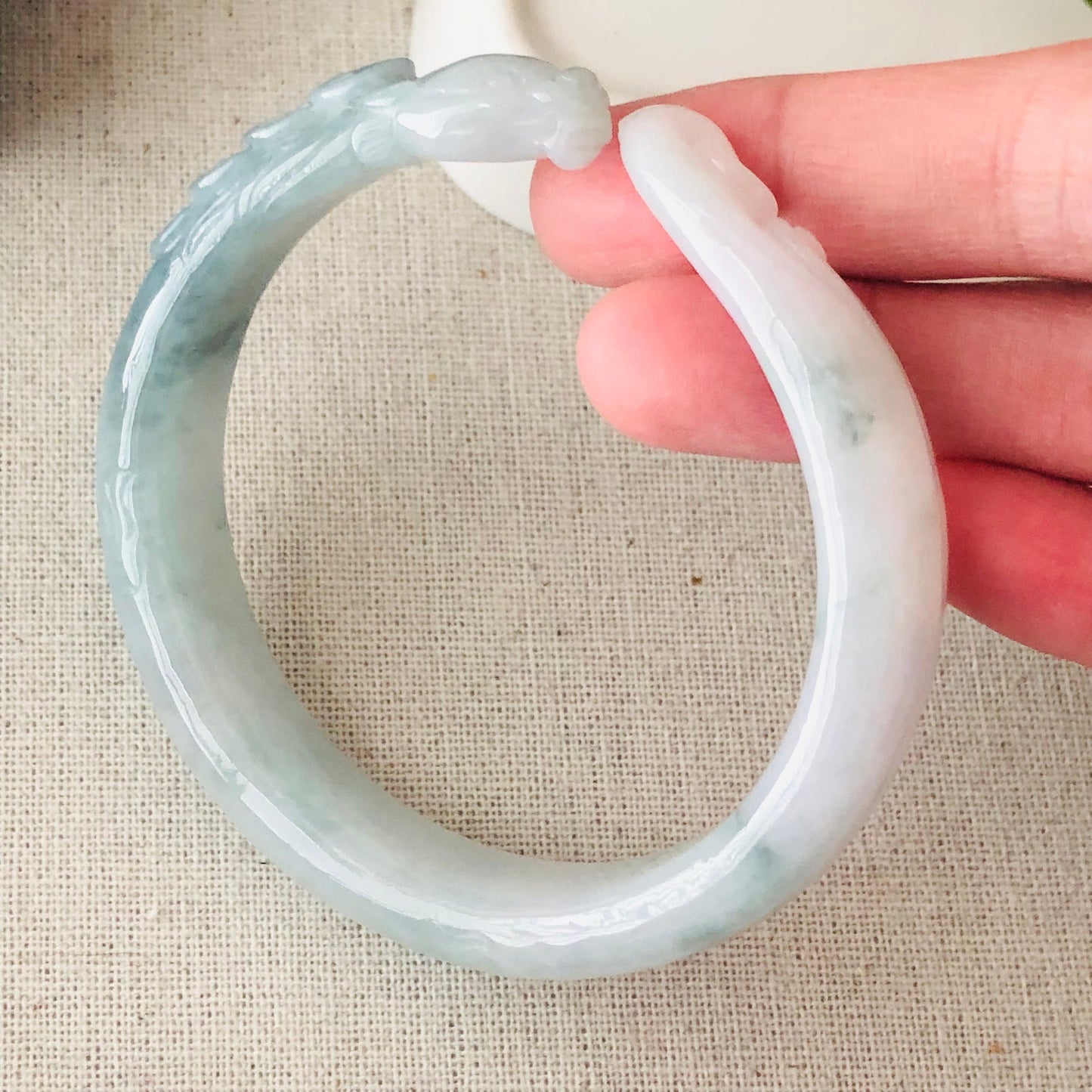 58 mm Green Float Flowers Carved Jadeite Jade Snake Bangle