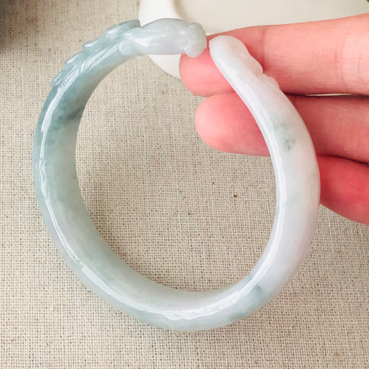 58 mm Green Float Flowers Carved Jadeite Jade Snake Bangle