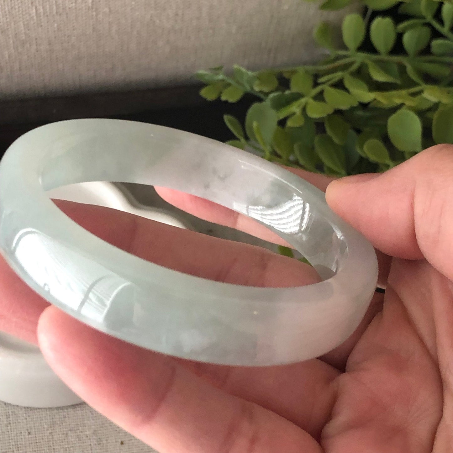 55mm Icy Green Square Cuff shaped Jadeite Jade Bangle