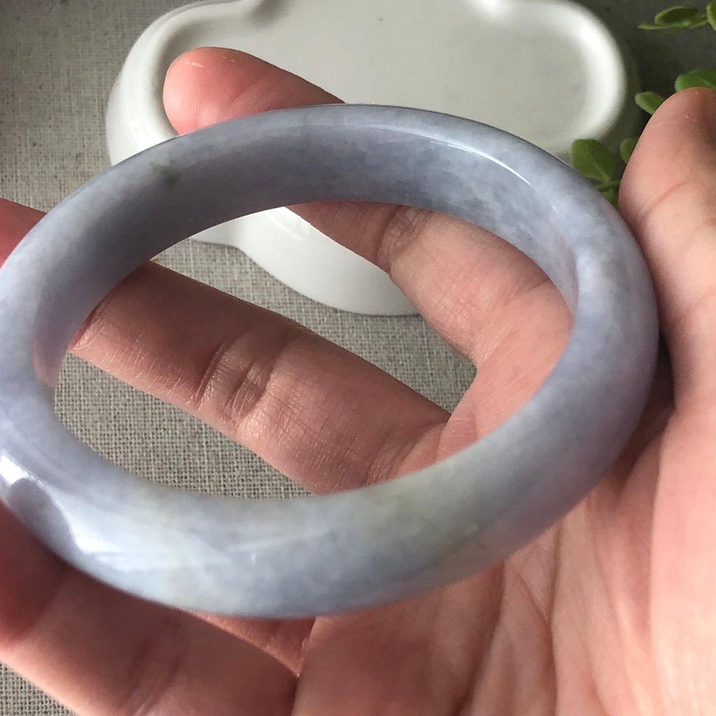 60mm Jadeite Jade Light Lavender D-shaped Bangle