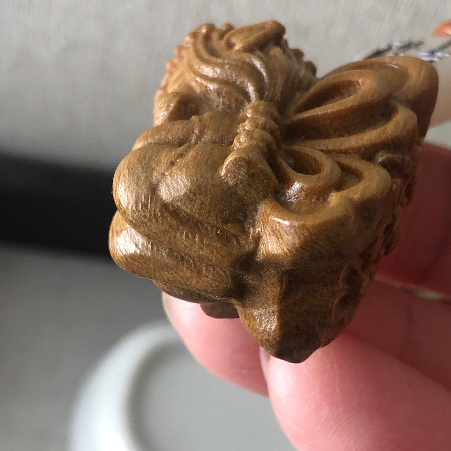 26.5mm Wooden Carved Flying Angel Key Charm Display NOT JADE