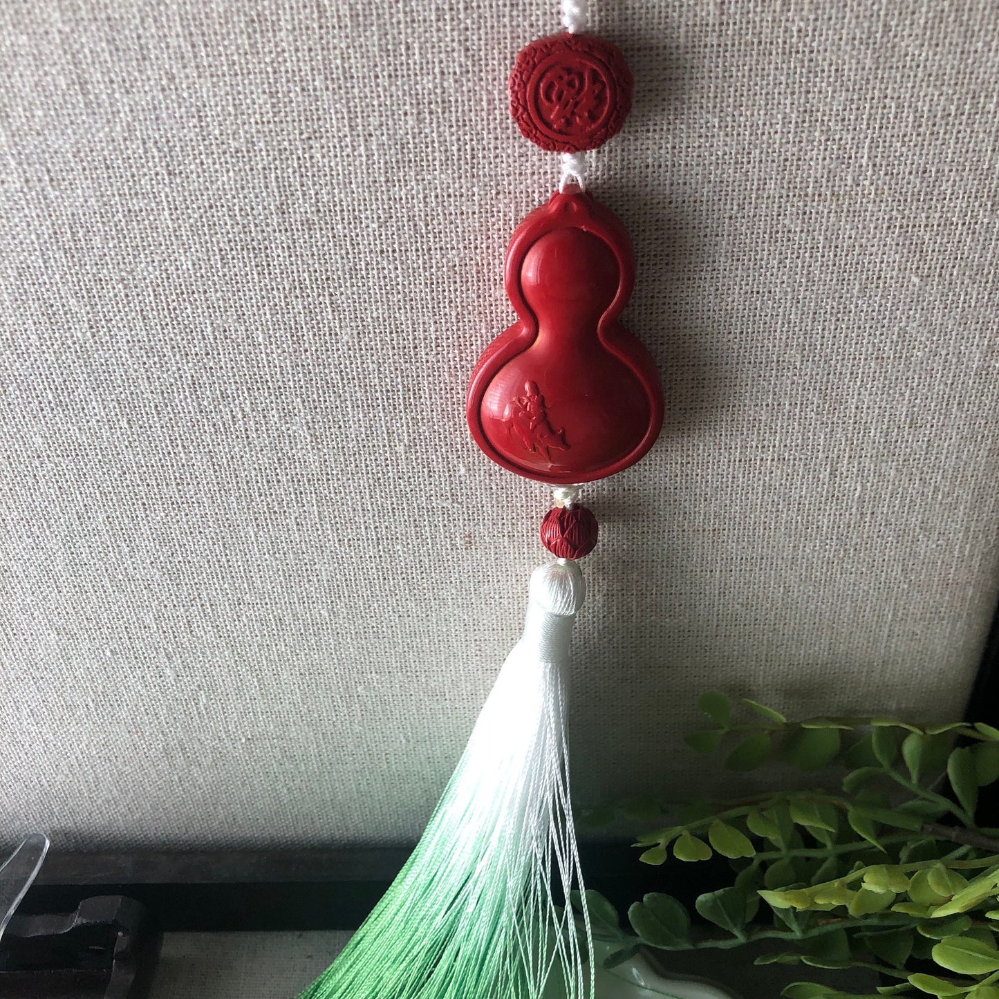 49.2mm Cinnabar Carved Hulu Key Charm