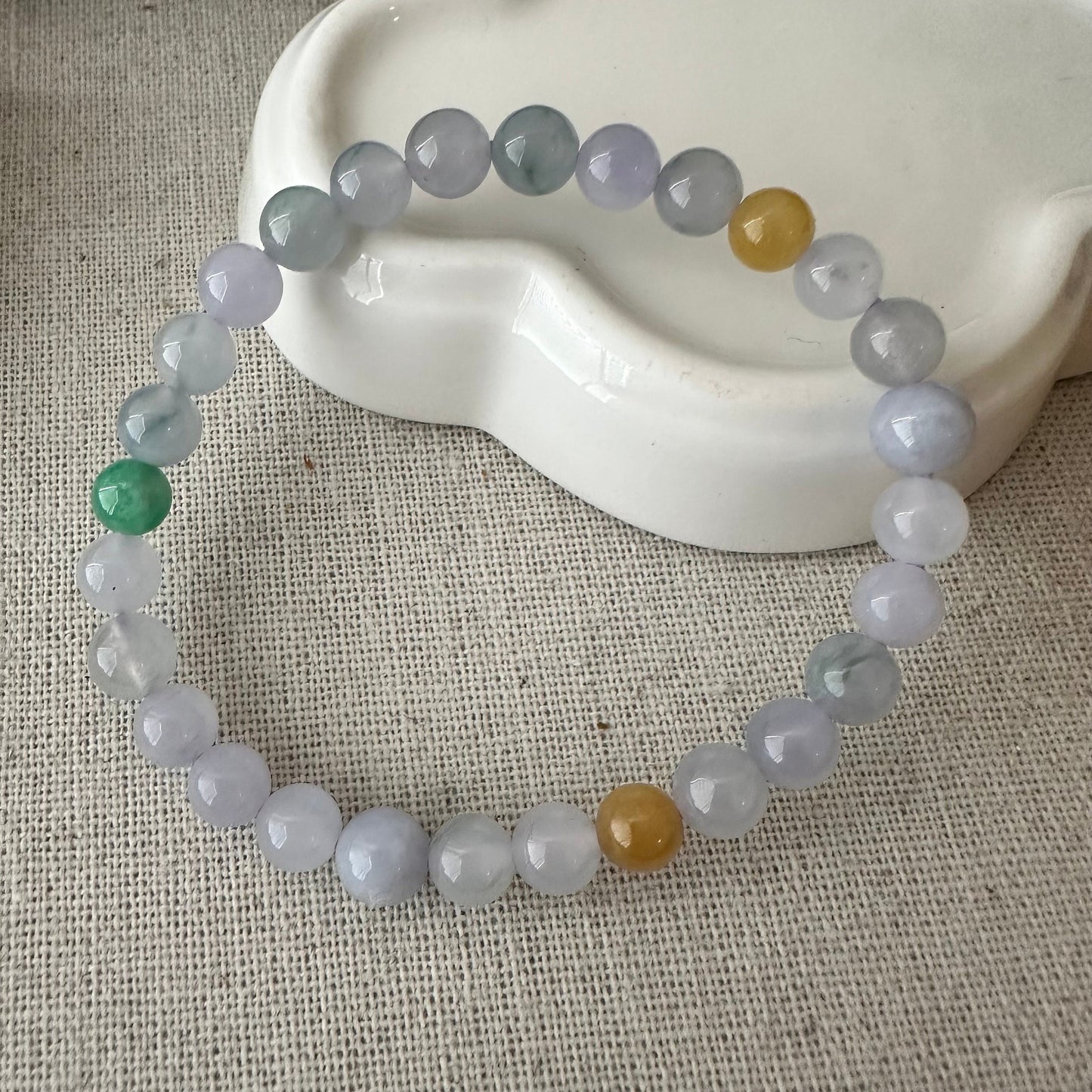 6mm Light Lavender Green Yellow Blue Float Flowers Jadeite Jade Bead Bracelet