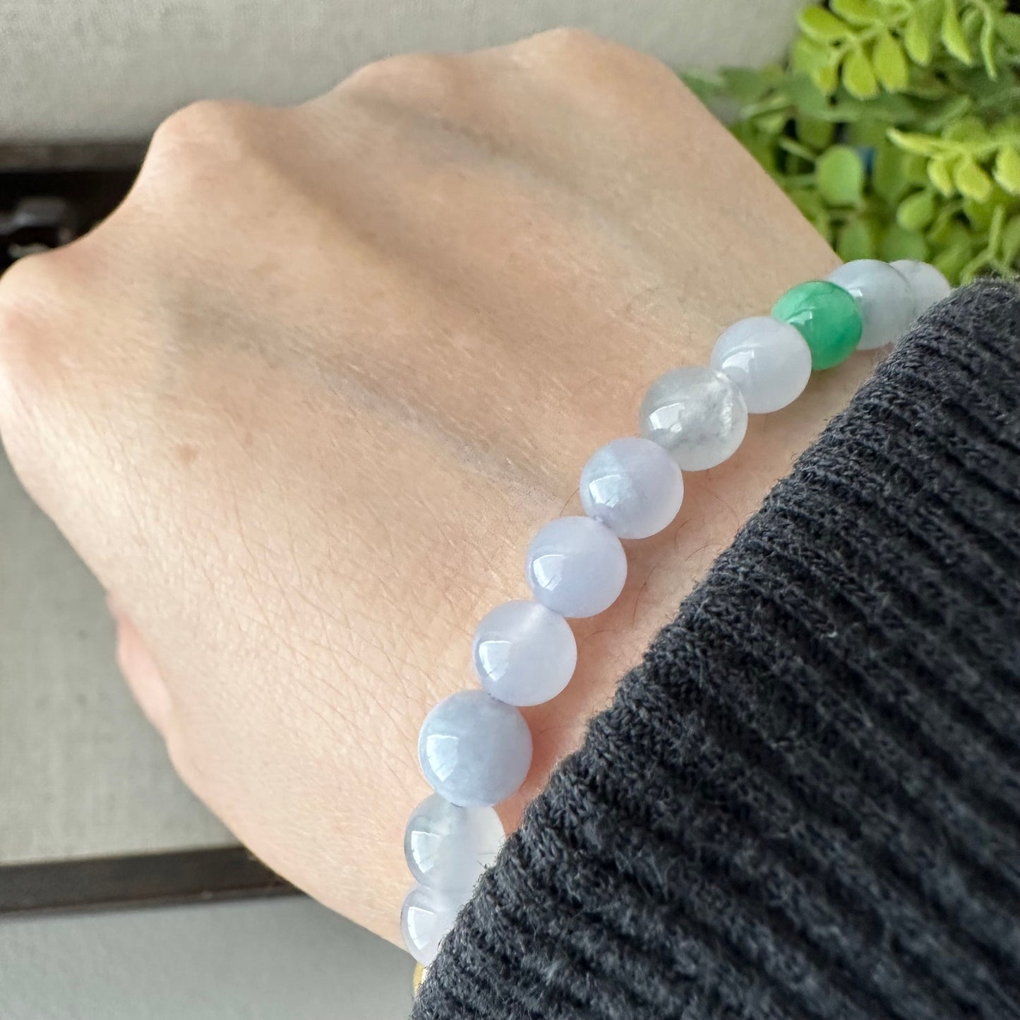 6mm Light Lavender Green Yellow Blue Float Flowers Jadeite Jade Bead Bracelet