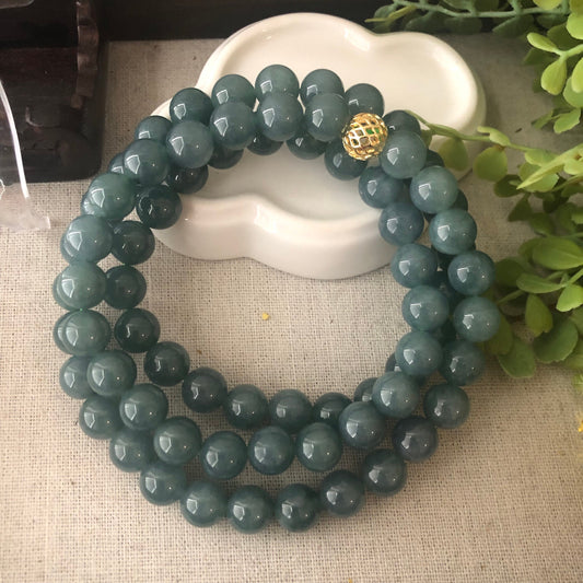 10mm Icy Guatemalan Jade Blue Green Round Bead Necklace Bracelet