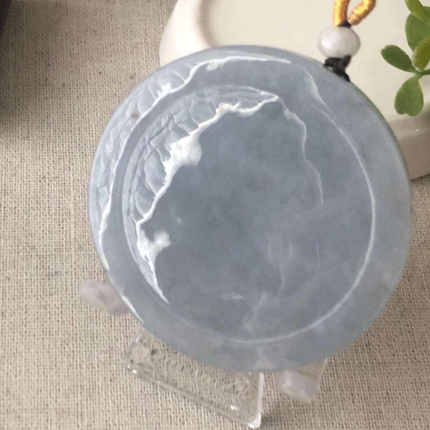 56 mm Icy Lavender Blue Jade Guanyin Phoenix Flower Pendant