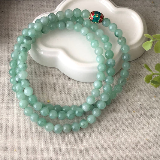 6.3mm Sweet Green Jadeite Jade Bead Bracelet Necklace