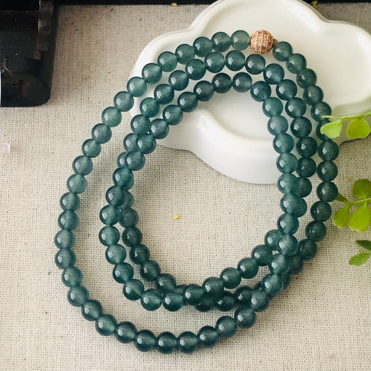 6.8mm High Icy Blue Green Guatemalan Jade Bead Bracelet Necklace