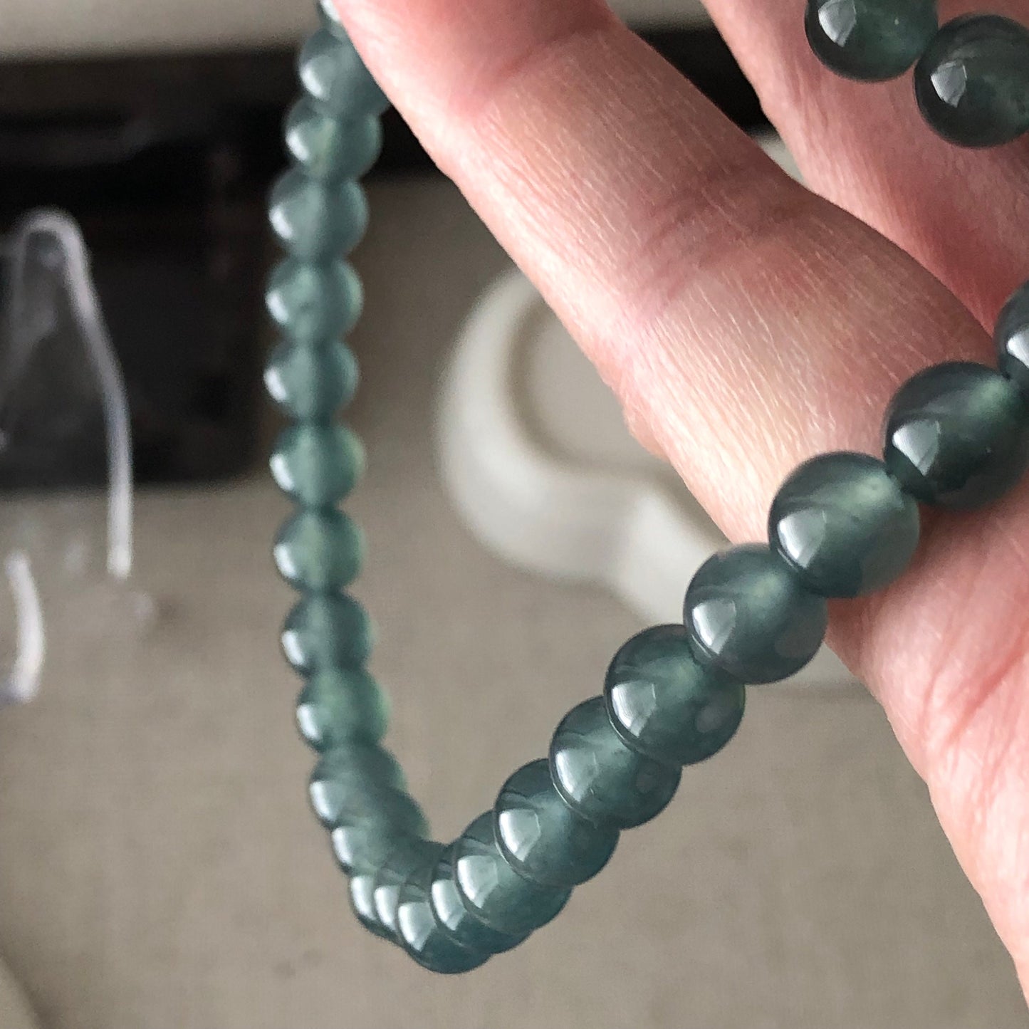 6.8mm High Icy Blue Green Guatemalan Jade Bead Bracelet Necklace