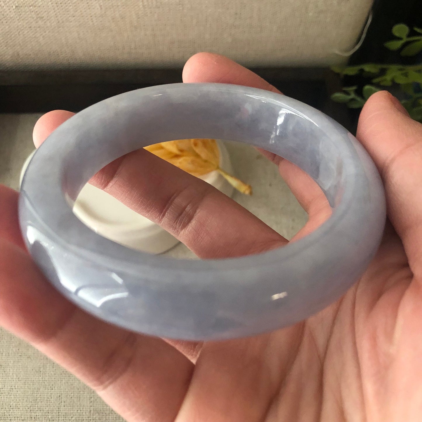 57.6mm Earthy Lavender Jadeite Jade D-shaped Bangle