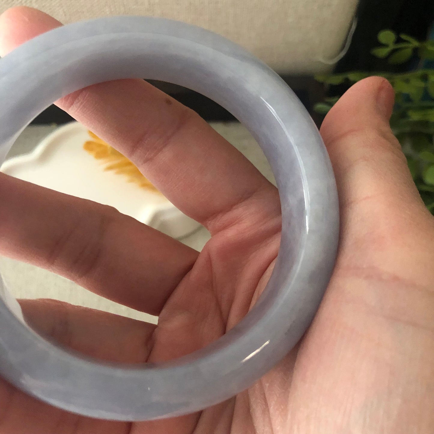 57.6mm Earthy Lavender Jadeite Jade D-shaped Bangle