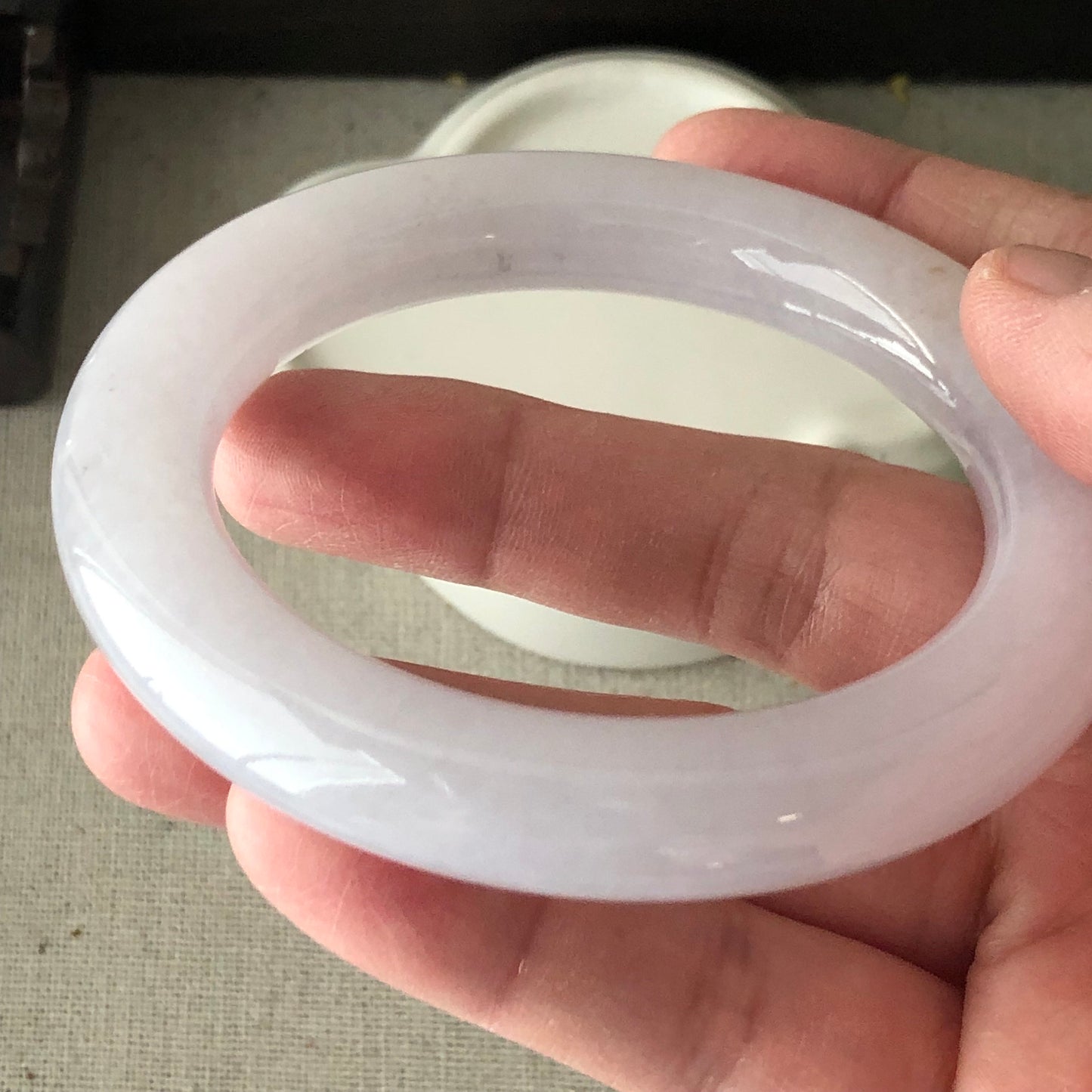 57 mm Icy Light Lavender Jadeite Jade round shaped Bangle
