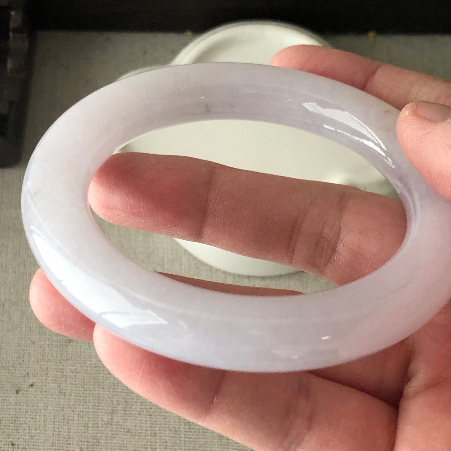 57 mm Icy Light Lavender Jadeite Jade round shaped Bangle